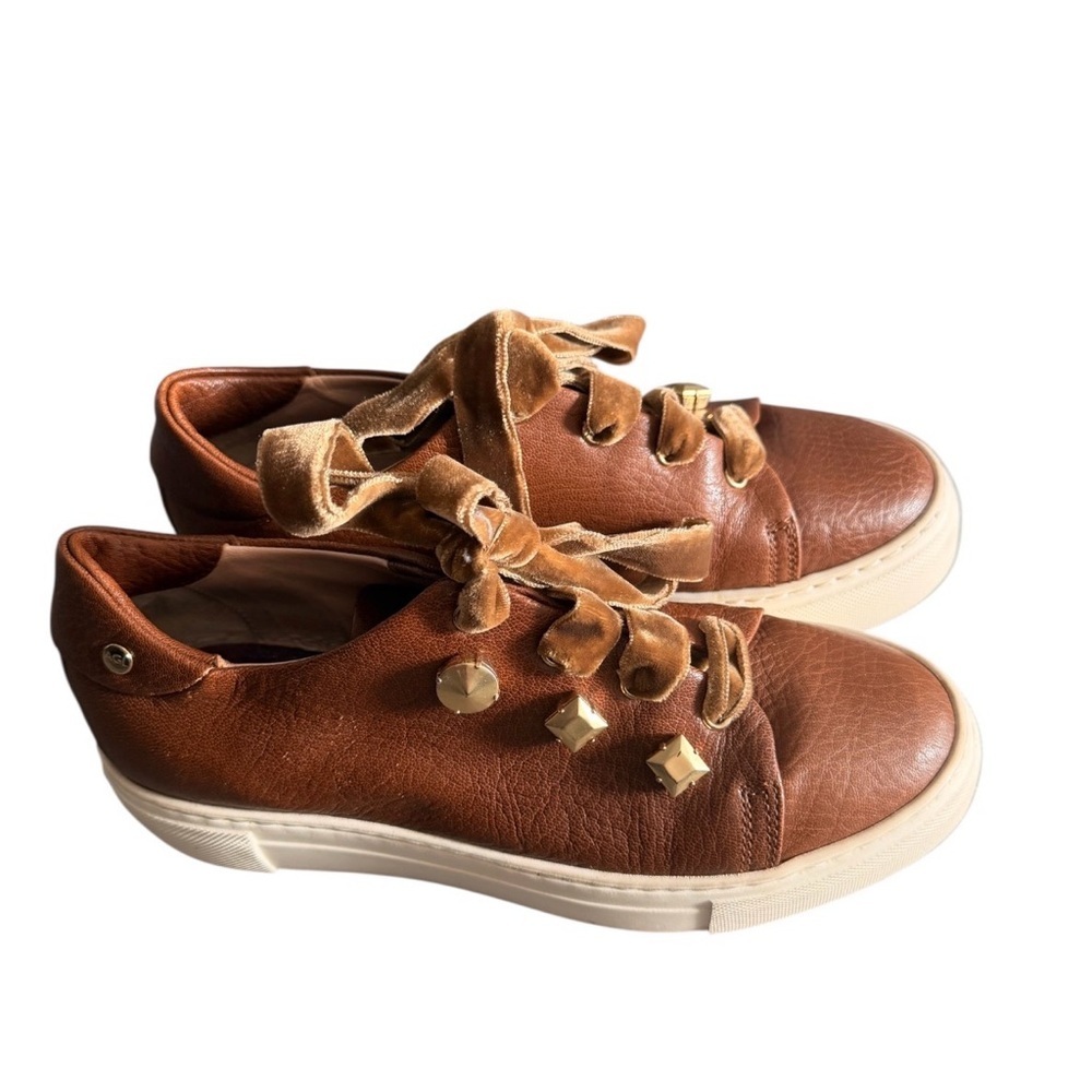 AGL made in Italy Brown Leather velvet Ribbon-Lace Sneakers platform sneakers - Picture 2 of 8